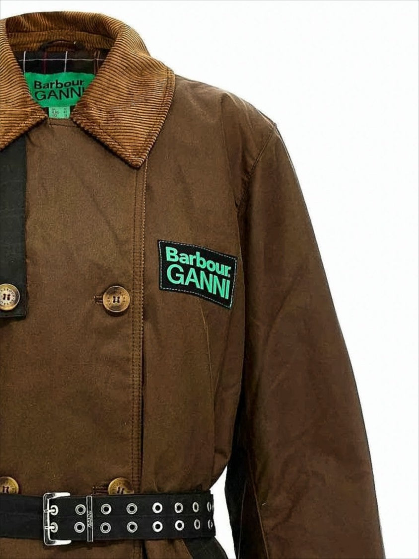 Barbour Double-Breasted Long Coat With Belted Waist And Corduroy Collar