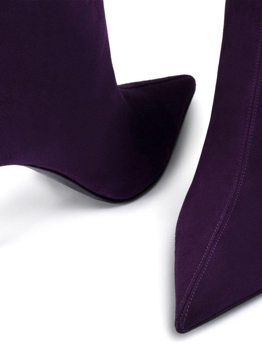 Le Silla Mid-Calf Stiletto Boots In Rich Purple Material