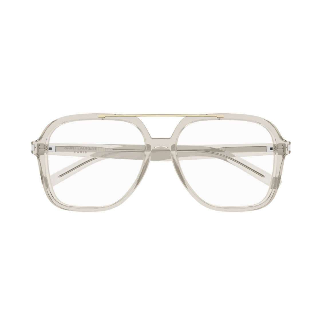 Saint Laurent Translucent Square Frame Sunglasses With Gold Accent