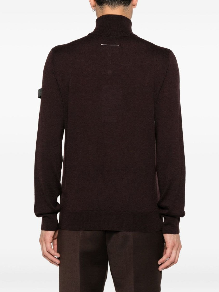Mm6 By Maison Margiela Fitted Dark Brown Turtleneck Sweater