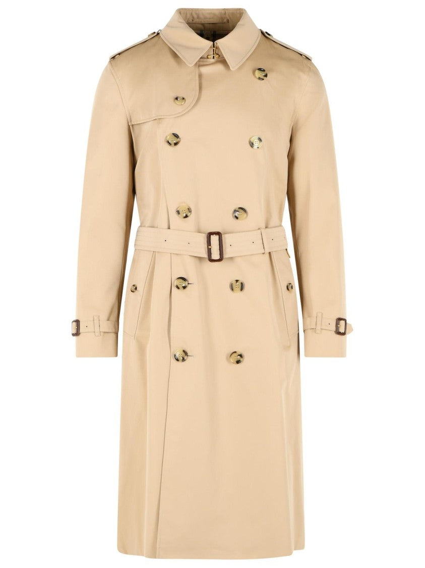 Burberry Beige Kensington Check-Lined Cotton Trench Coat