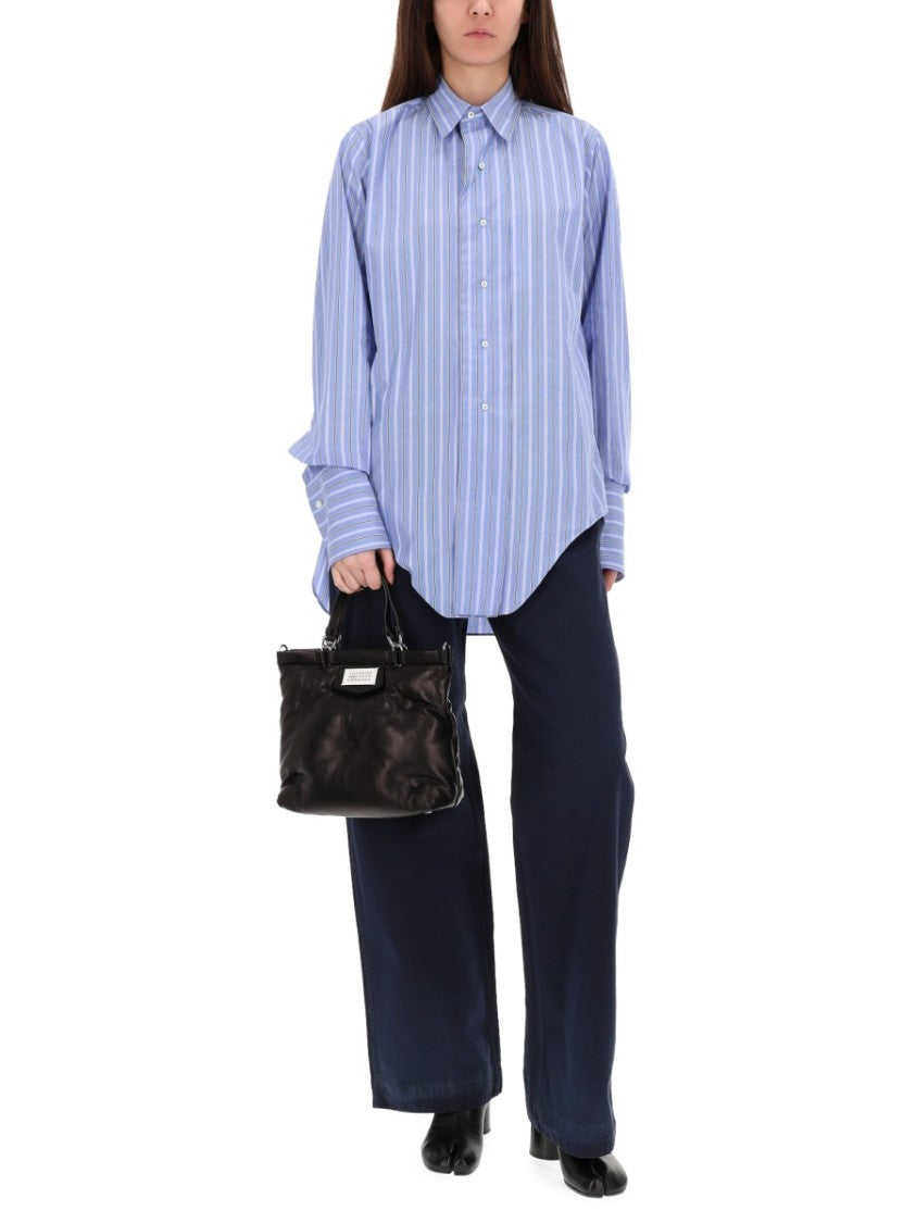 Maison Margiela Wide-Leg Herringbone Cotton High Waisted Pants