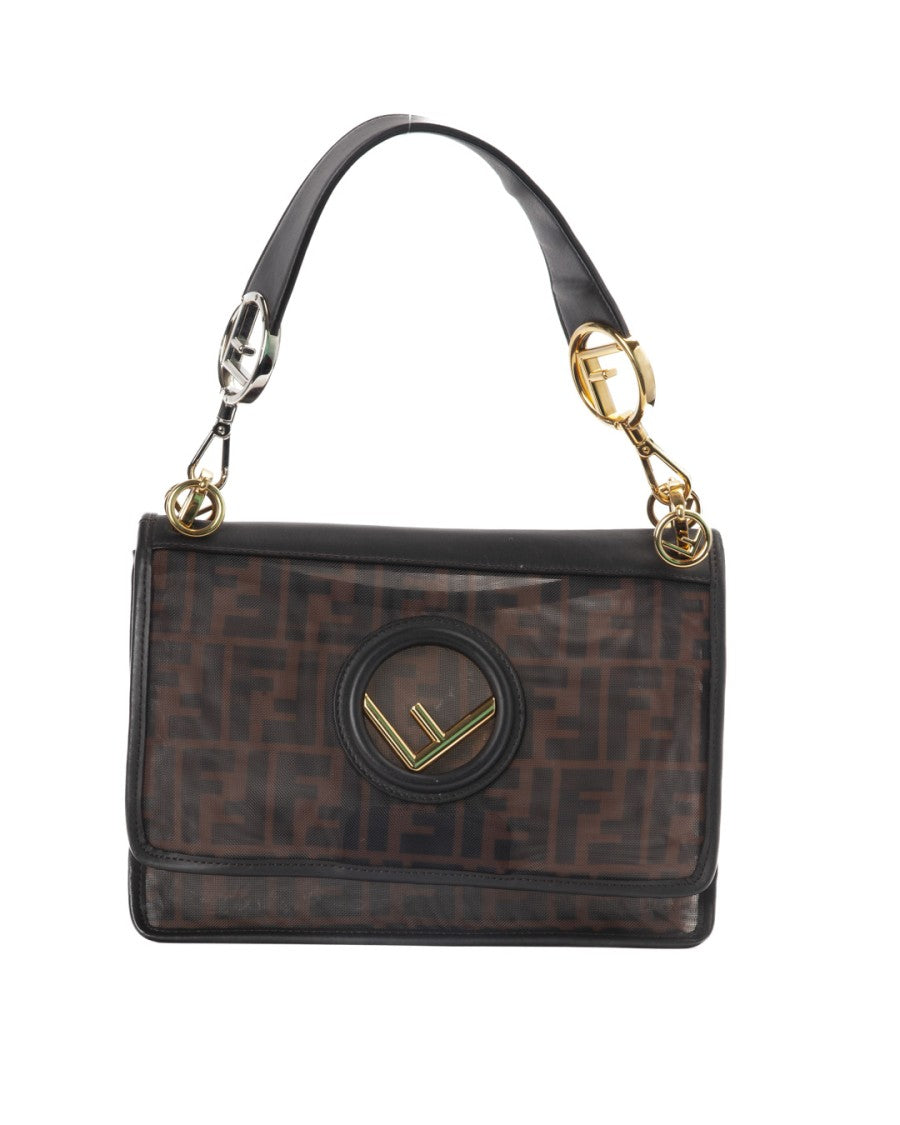 Fendi Brown Ff Logomania Kan I Medium Mesh Shoulder Bag