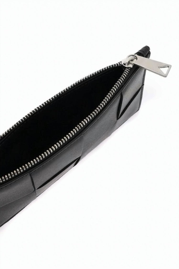 Bottega Veneta Woven Leather Slim Wallet With Zippered Closure