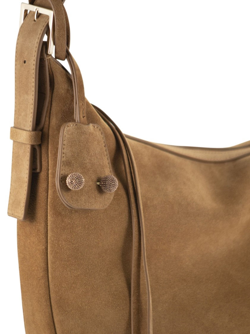 Fabiana Filippi Maxi Suede Hobo Bag With Diamond Detail