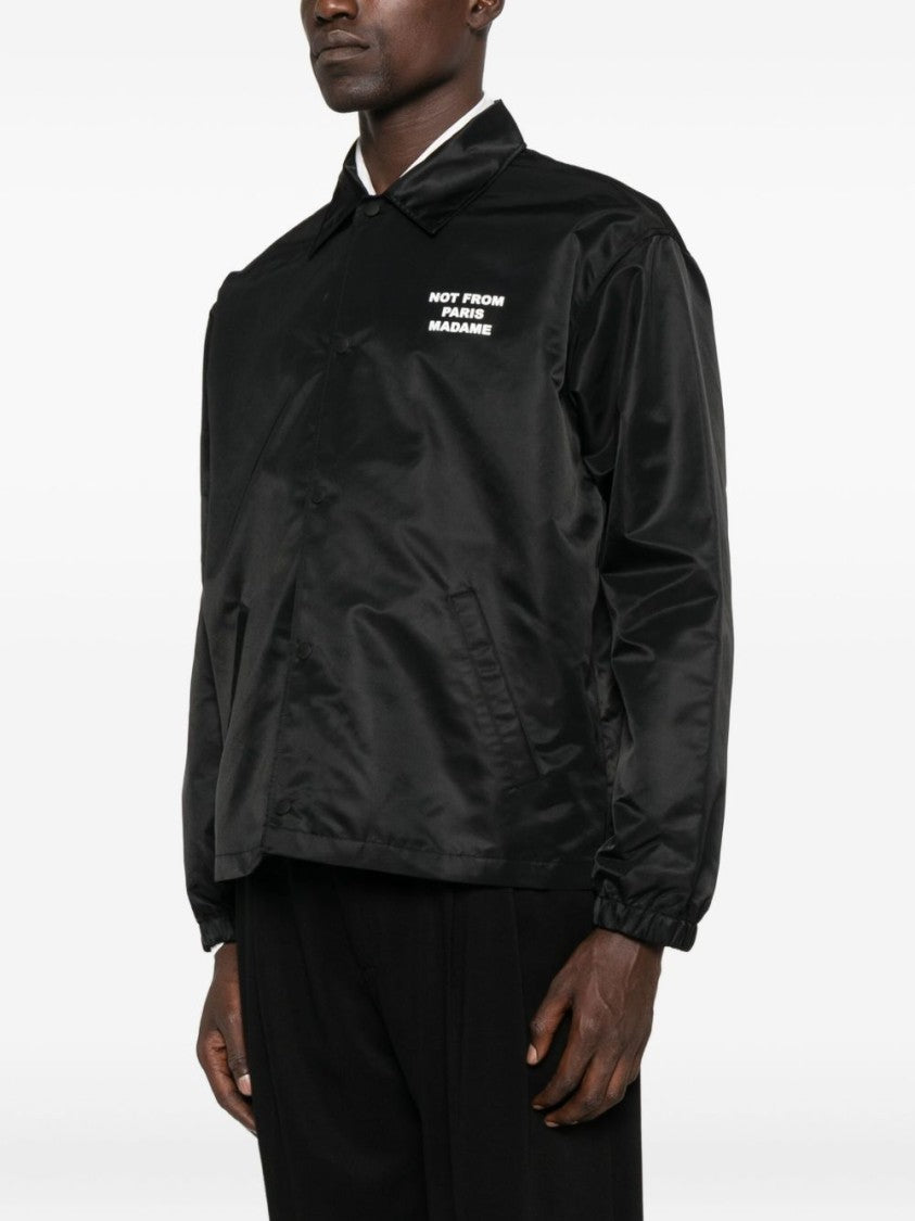 Drôle De Monsieur Black Satin Jacket With Bold Printed Lettering