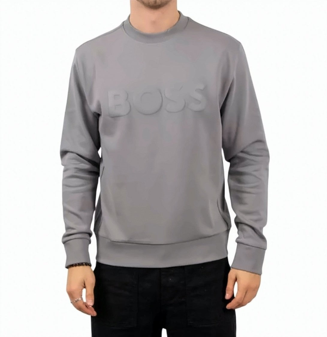 Boss Grey Salbo Embossed Logo Sweatshirt