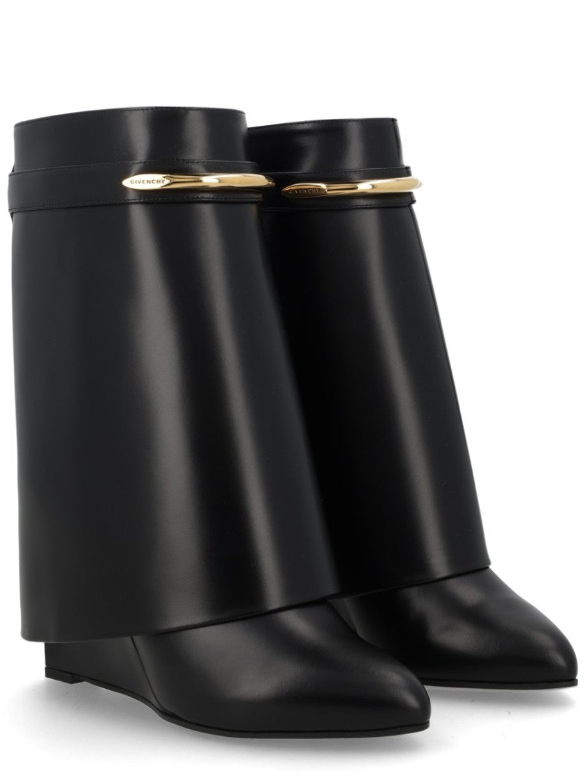 Givenchy Shark Pinch Folded Concealed Wedge Calf Leather Ankle Boots