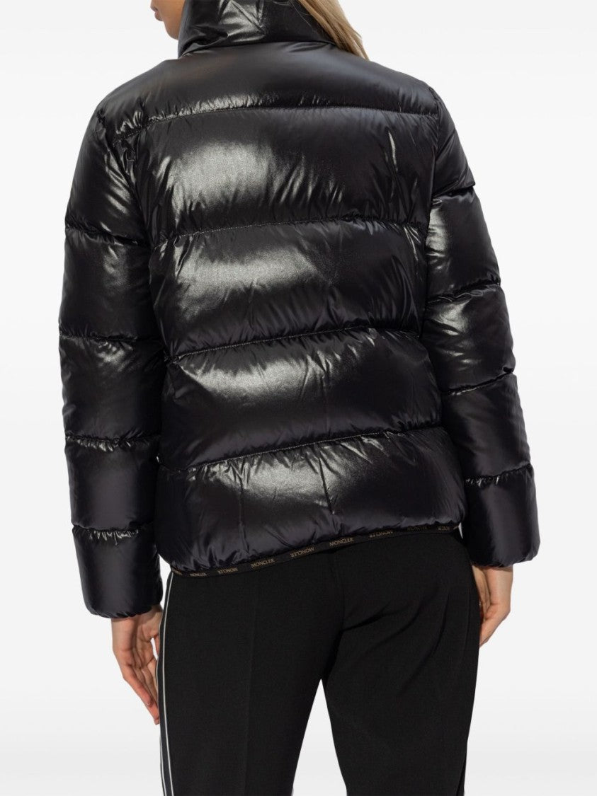 Moncler Black Glossy Quilted High-Collar Jacket