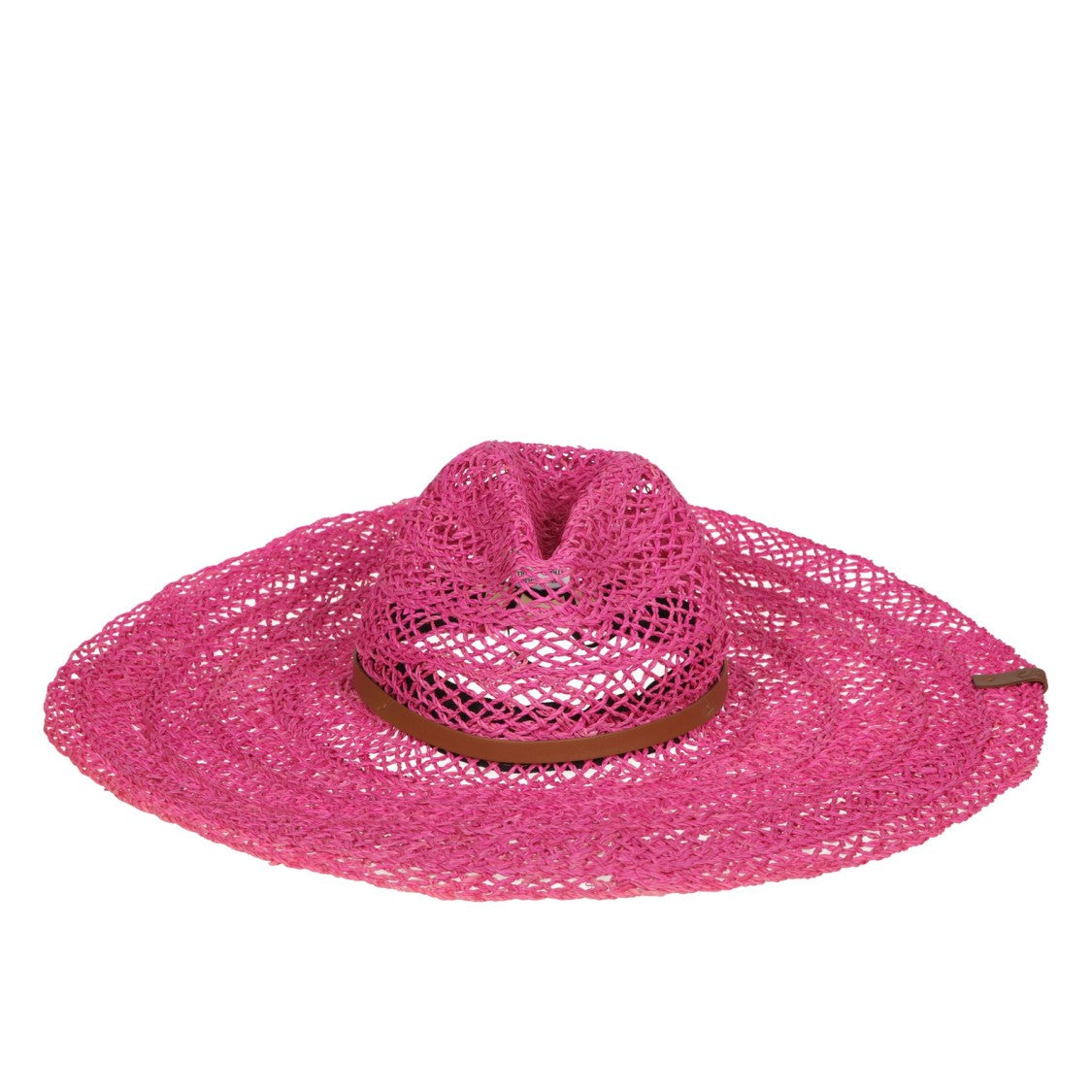 Catarzi Wide-Brimmed Open-Weave Hat With Leather Accent