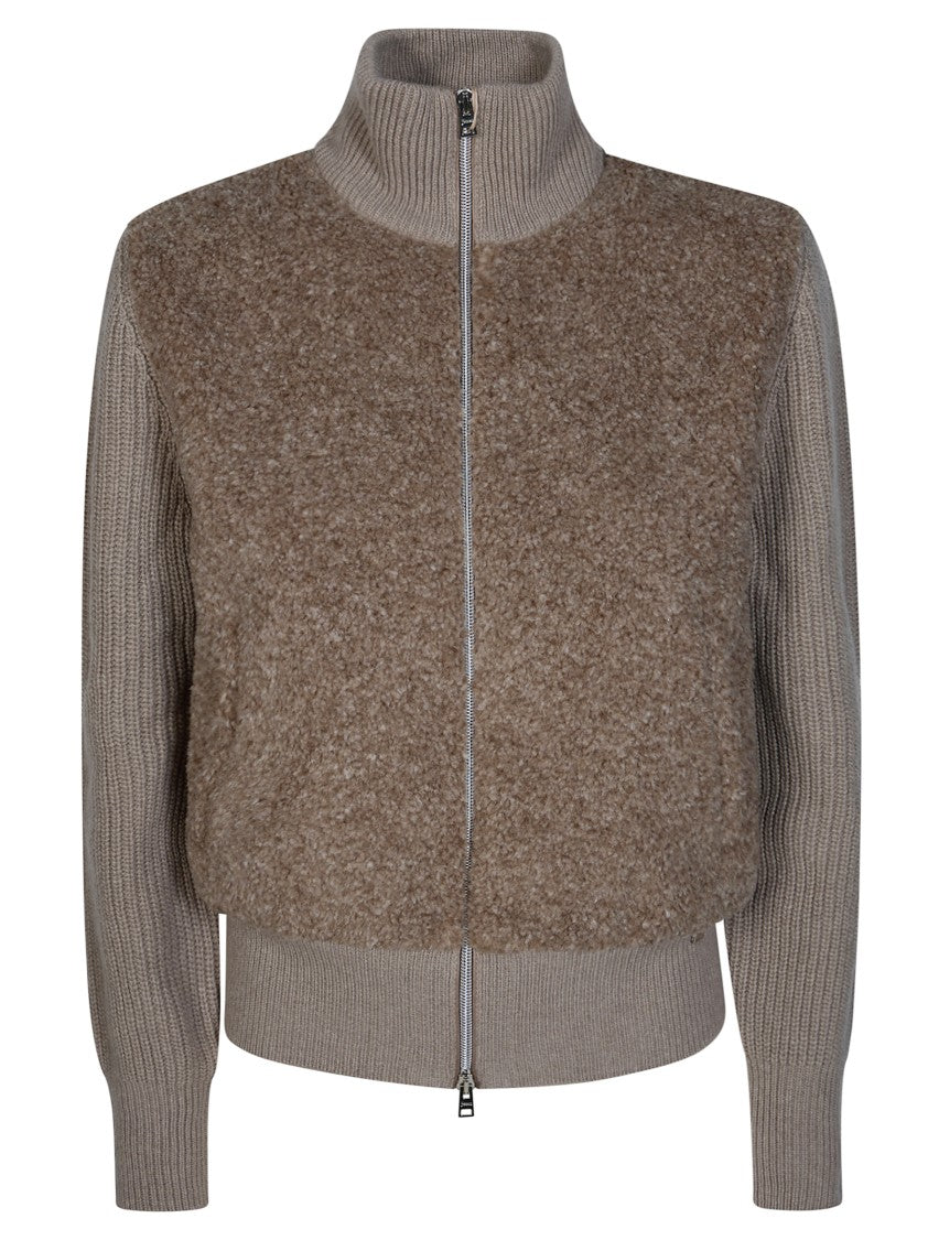 Herno Textured Curly Front Cardigan With Ribbed Details
