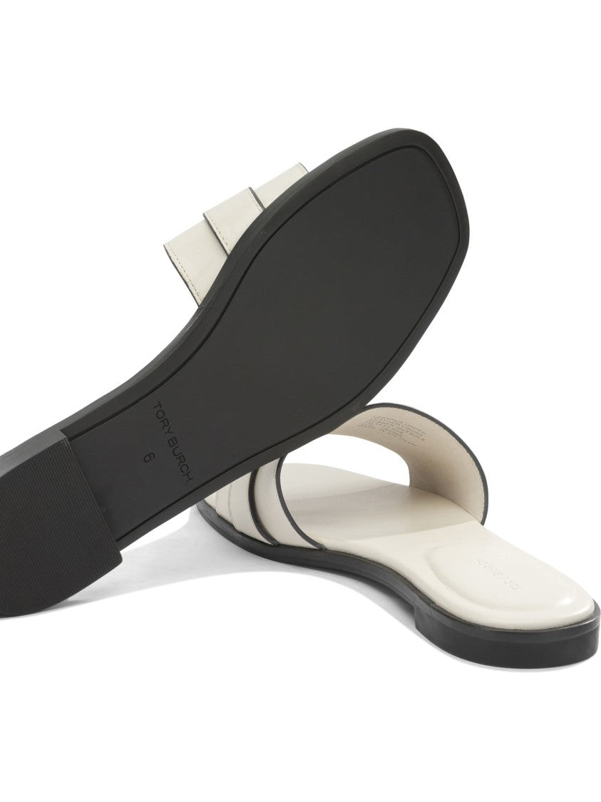 Tory Burch Goat Leather Sandals With Metallic Logo Detail