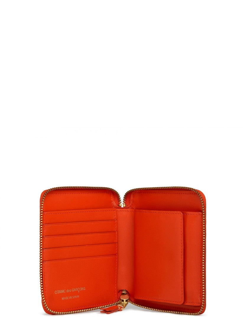 Comme Des Garçons Compact Calfskin Leather Wallet With Zip-Around Closure