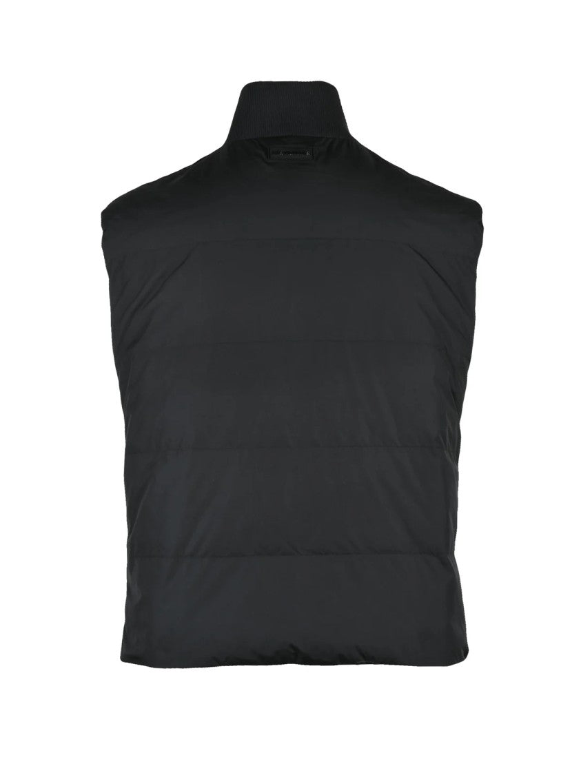 Les Hommes Padded Black Sleeveless Jacket With High Collar And Zip Closure