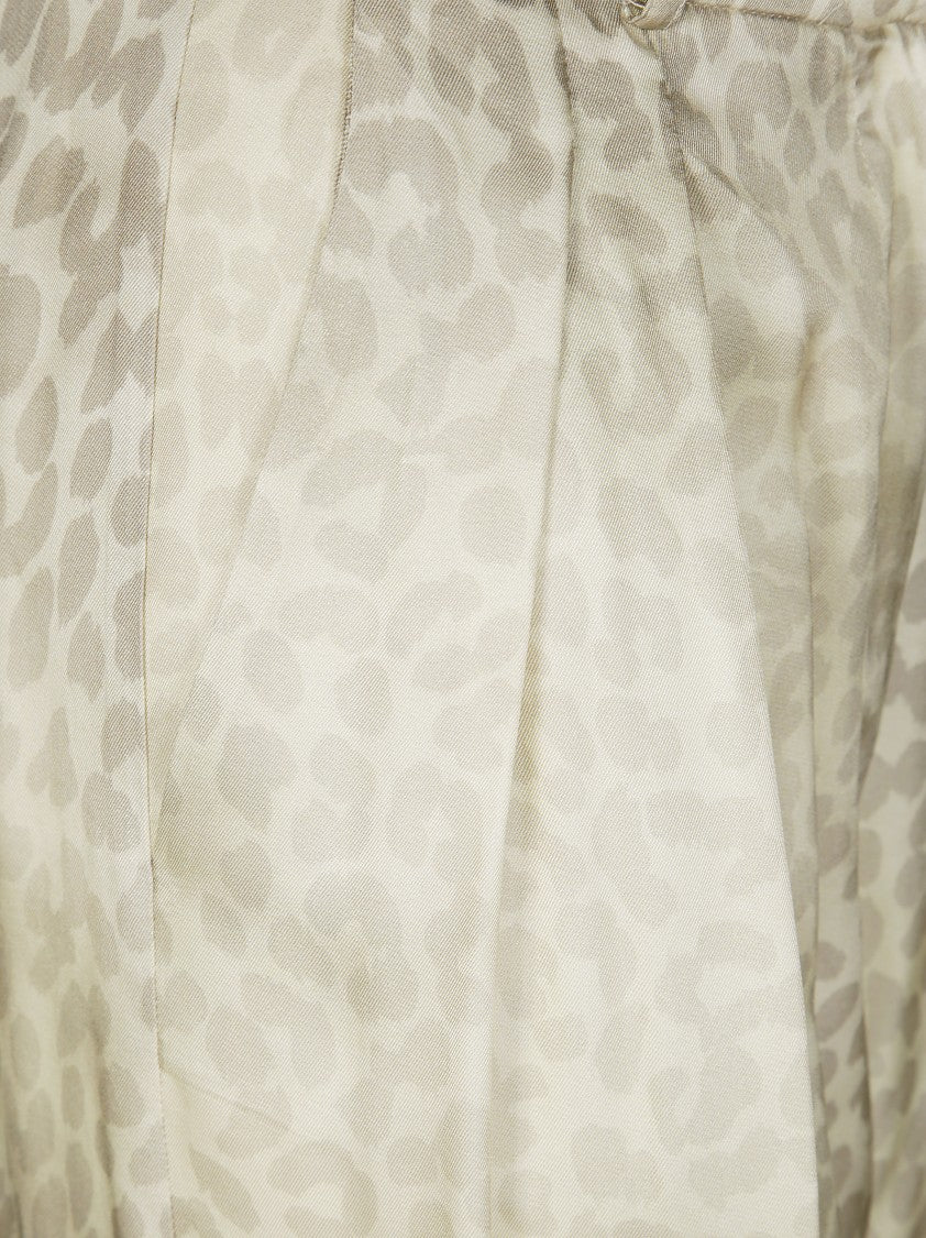 Nude Wide-Leg Silky Pants With Pleated Front