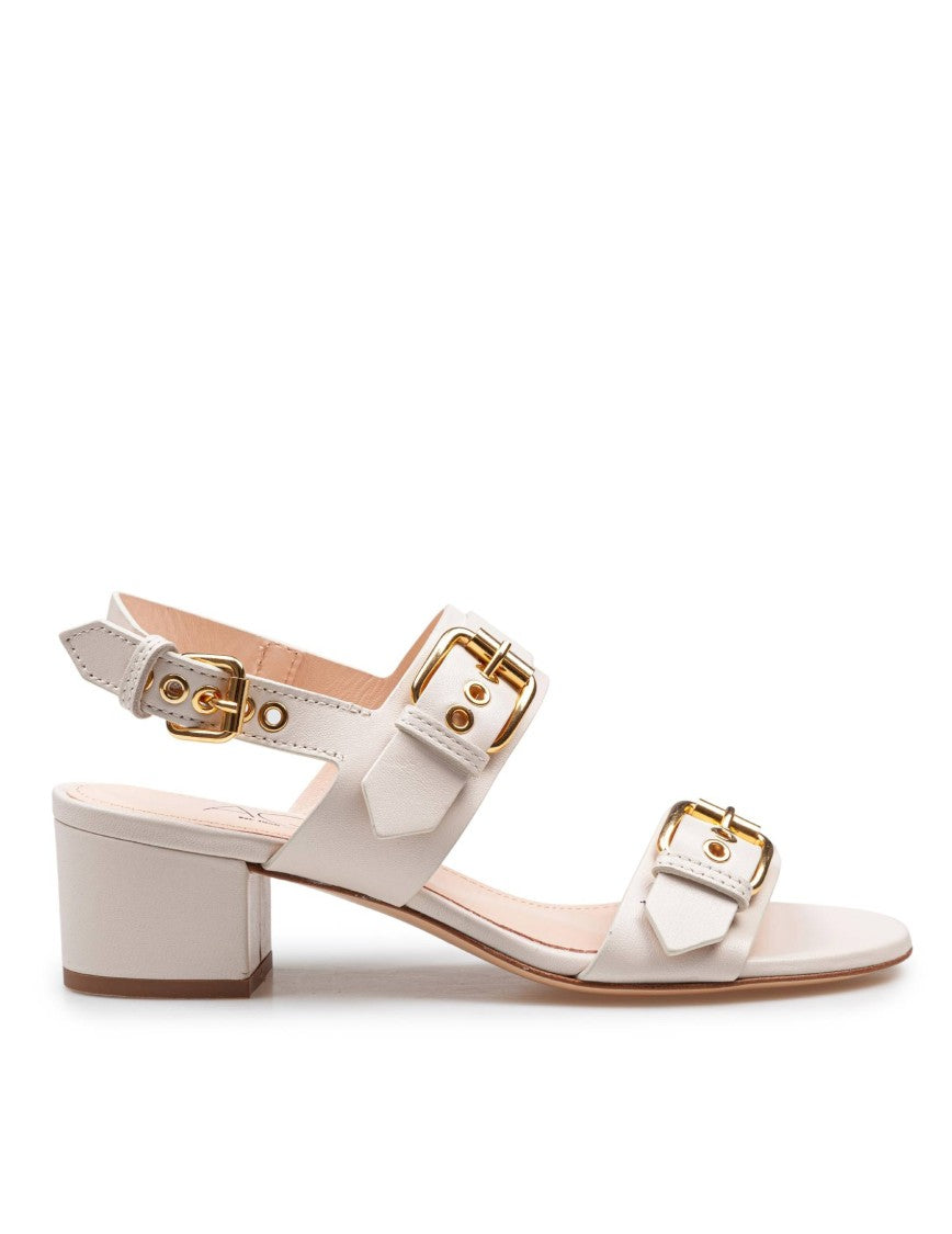 Agl Chalk Leather Sandals With Maxi Metal Buckles