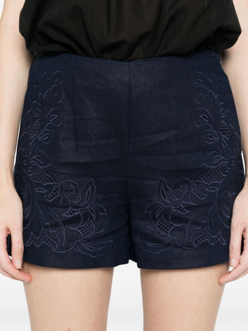 Twin-Set Night Blue Floral Embroidered Shorts