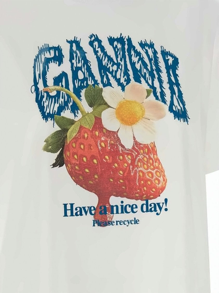 Ganni Short-Sleeve T-Shirt With Vibrant Graphic Print