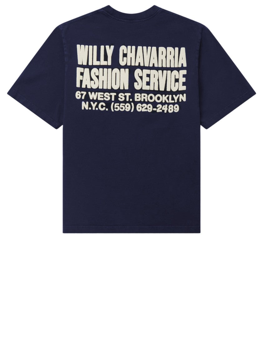 Willy Chavarria Navy Cotton T-Shirt With Logo Print