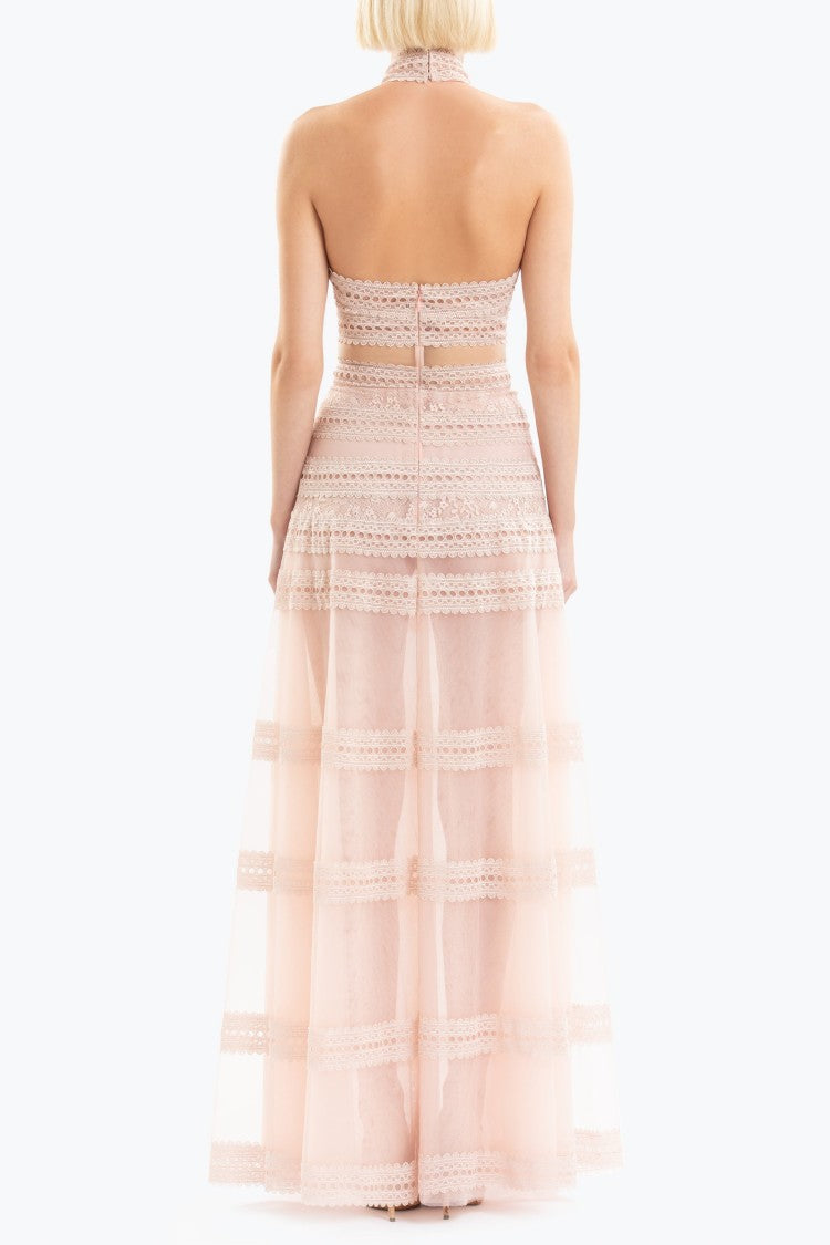 Saiid Kobeisy Lace Striped Long Dress