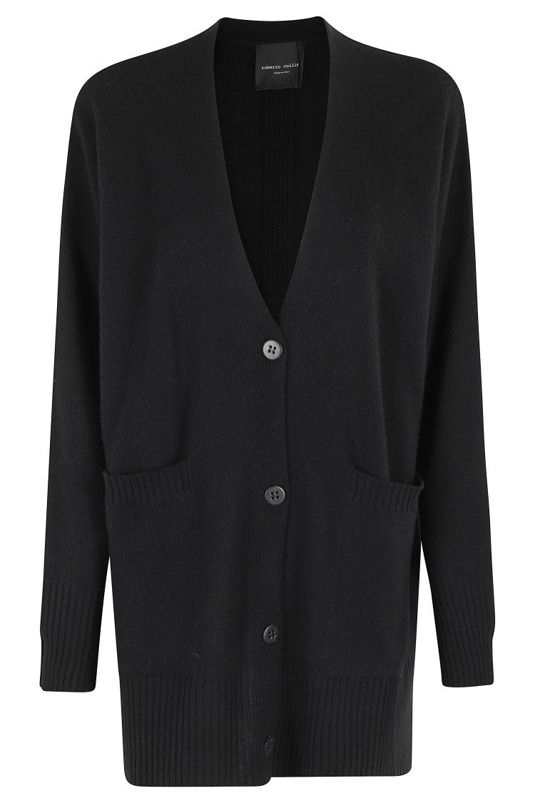 Roberto Collina Oversized Black Cardigan With V-Neckline And Front Pockets