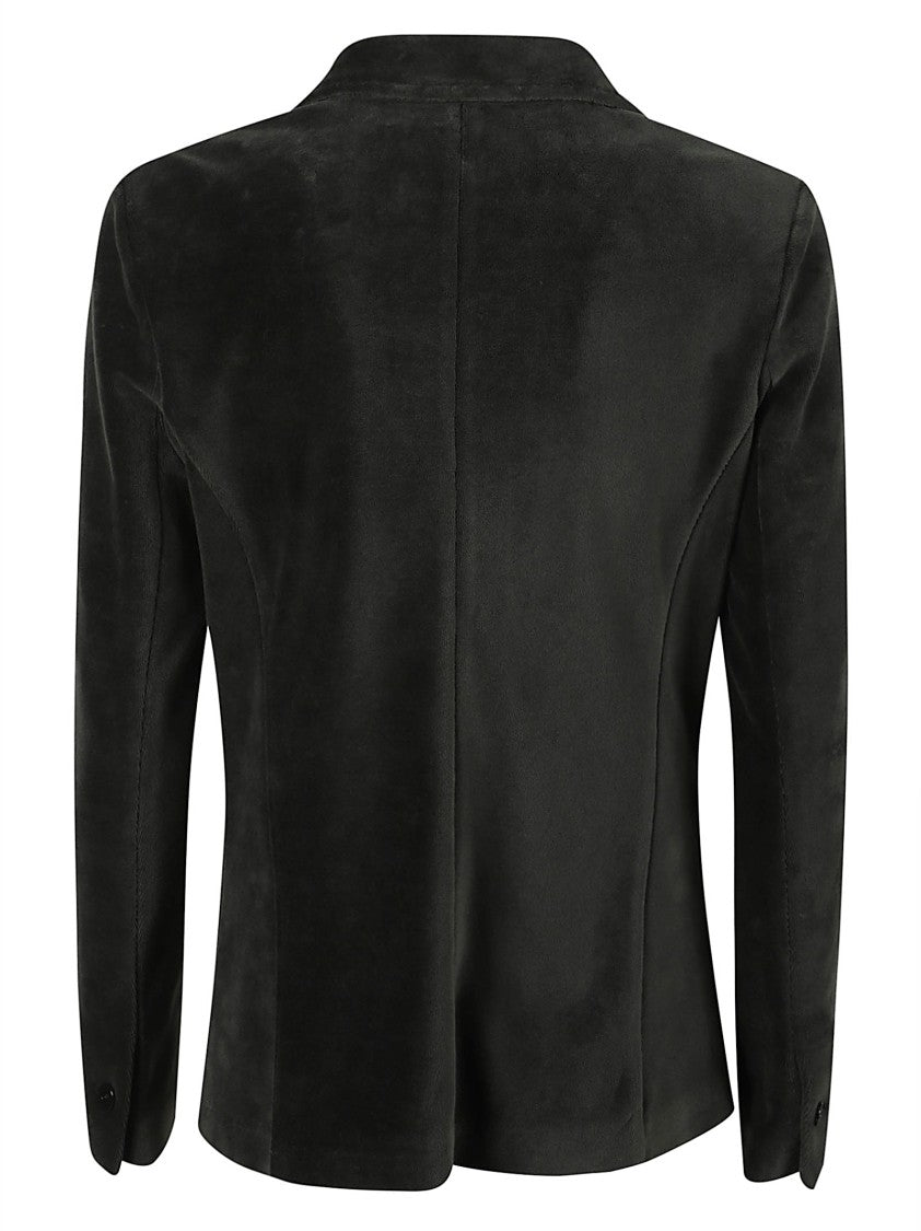 Circolo 1901 Tailored Black Velvet Blazer With Notch Lapel And Buttoned Cuffs