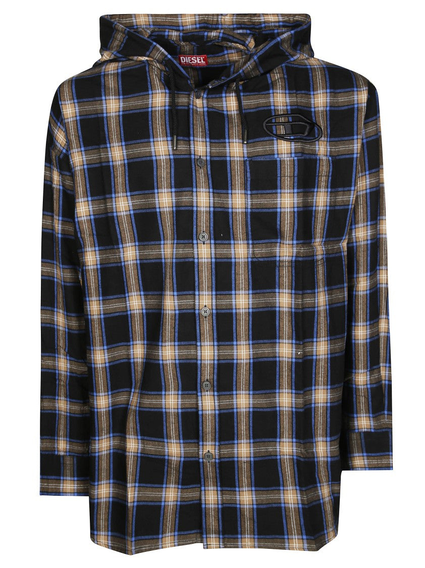 Diesel Long-Sleeved Plaid Shirt With Hood And Logo Patch