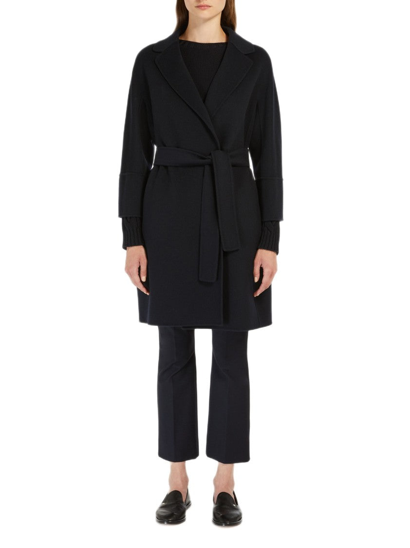 Max Mara Hand-Stitched Black Wool Short Coat With Belted Closure