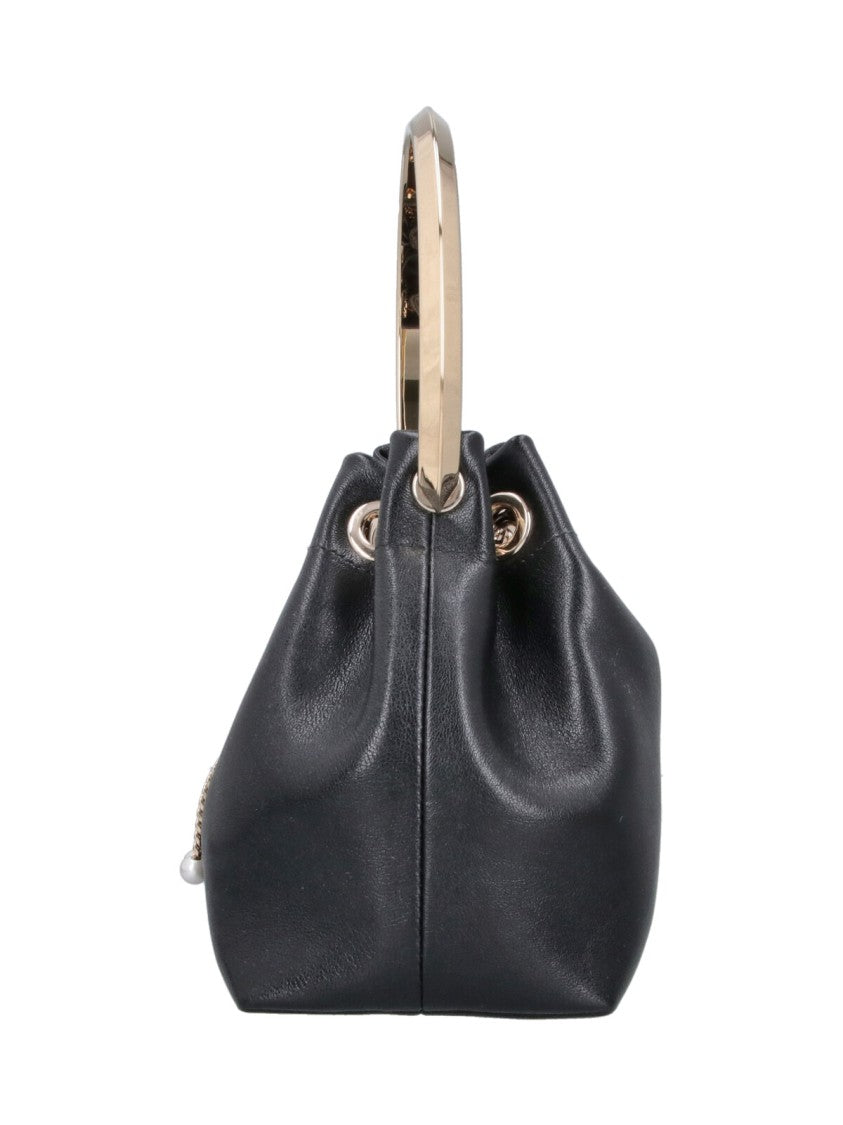Jimmy Choo Gathered Leather Bag With Pearl-Like Beads