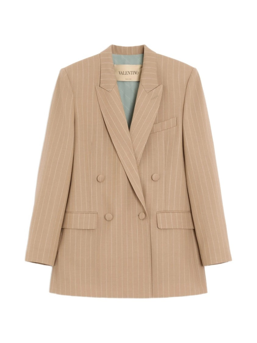 Valentino Double-Breasted Tailored Blazer With Pinstripes And Structured Shoulders