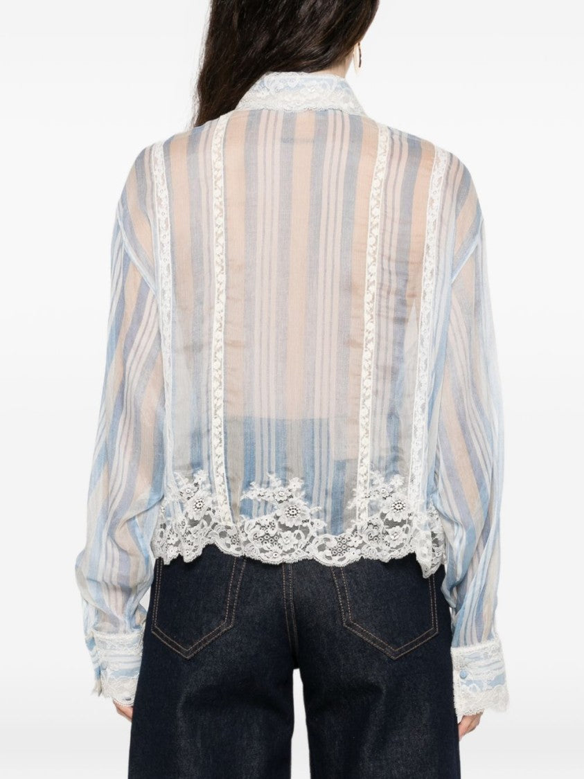 Ermanno Scervino Light Blue Silk Shirt With Lace Trimmings