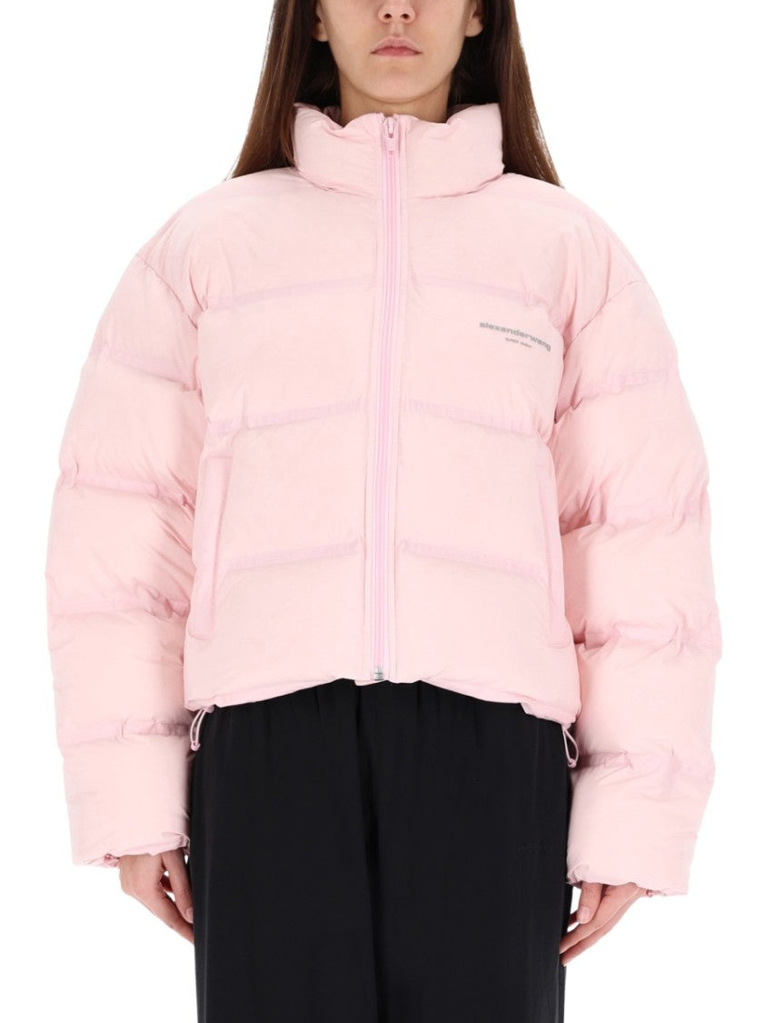 Alexander Wang Cropped Puffer Jacket With High Collar And Zipper Closure