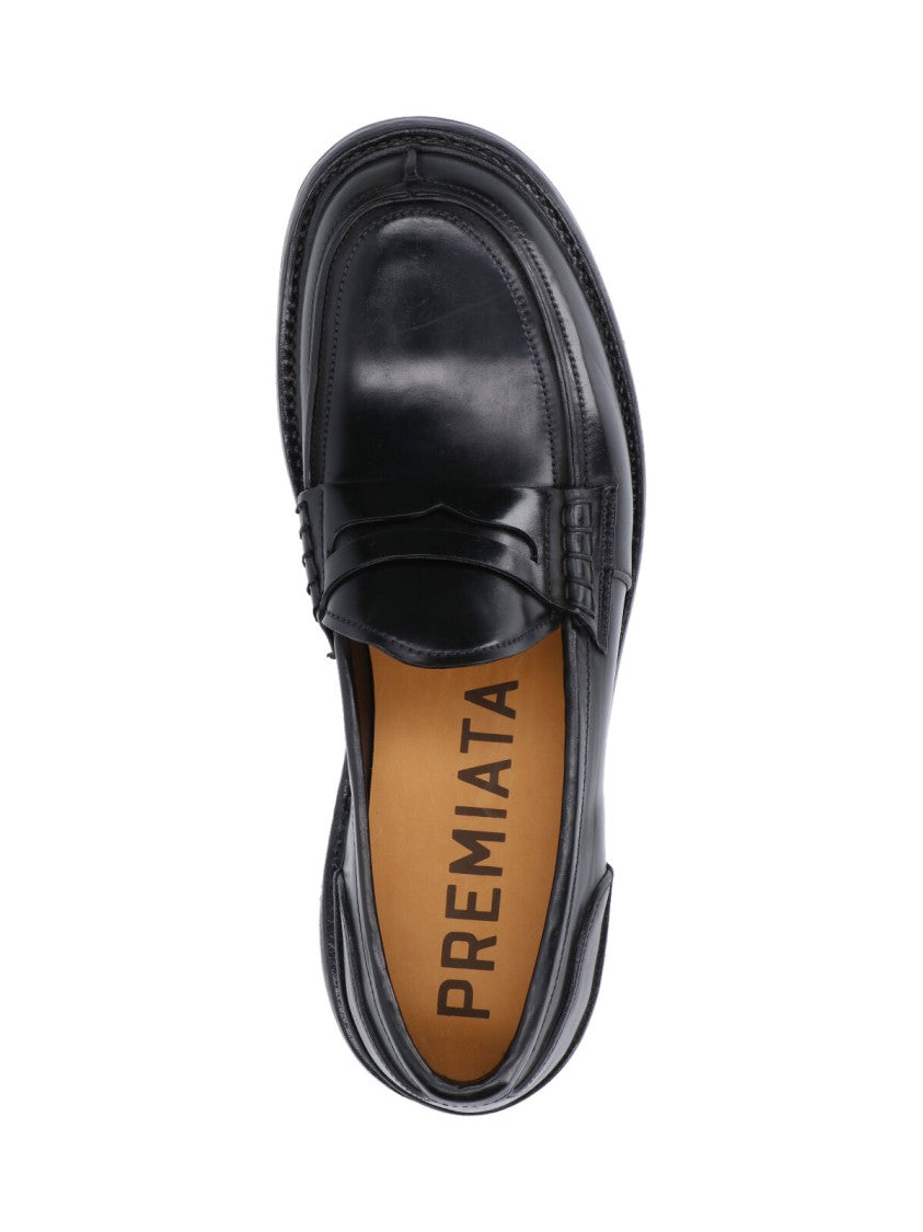 Premiata Polished Black Leather Penny Loafers