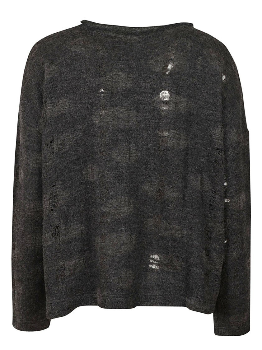 Yohji Yamamoto Distressed Charcoal Wool Blend Sweater
