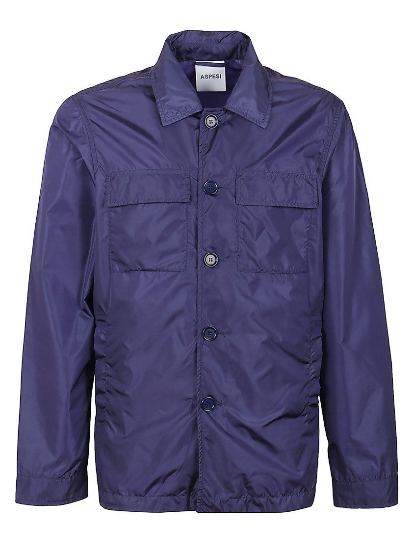 Aspesi Lightweight Blue Polyamide Jacket With Classic Button-Up Design