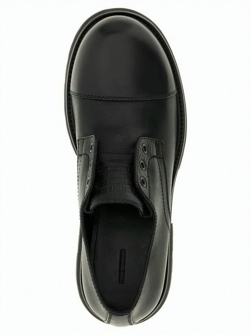 Balenciaga Smooth Black Leather Derby Shoe With Rounded Toe