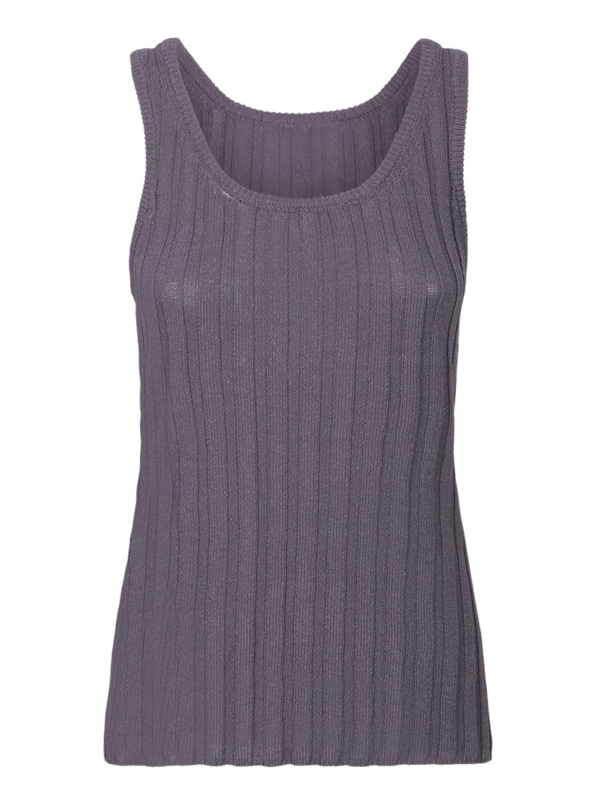 Acne Studios Ribbed Knit Grey Tank Top With Round Neckline