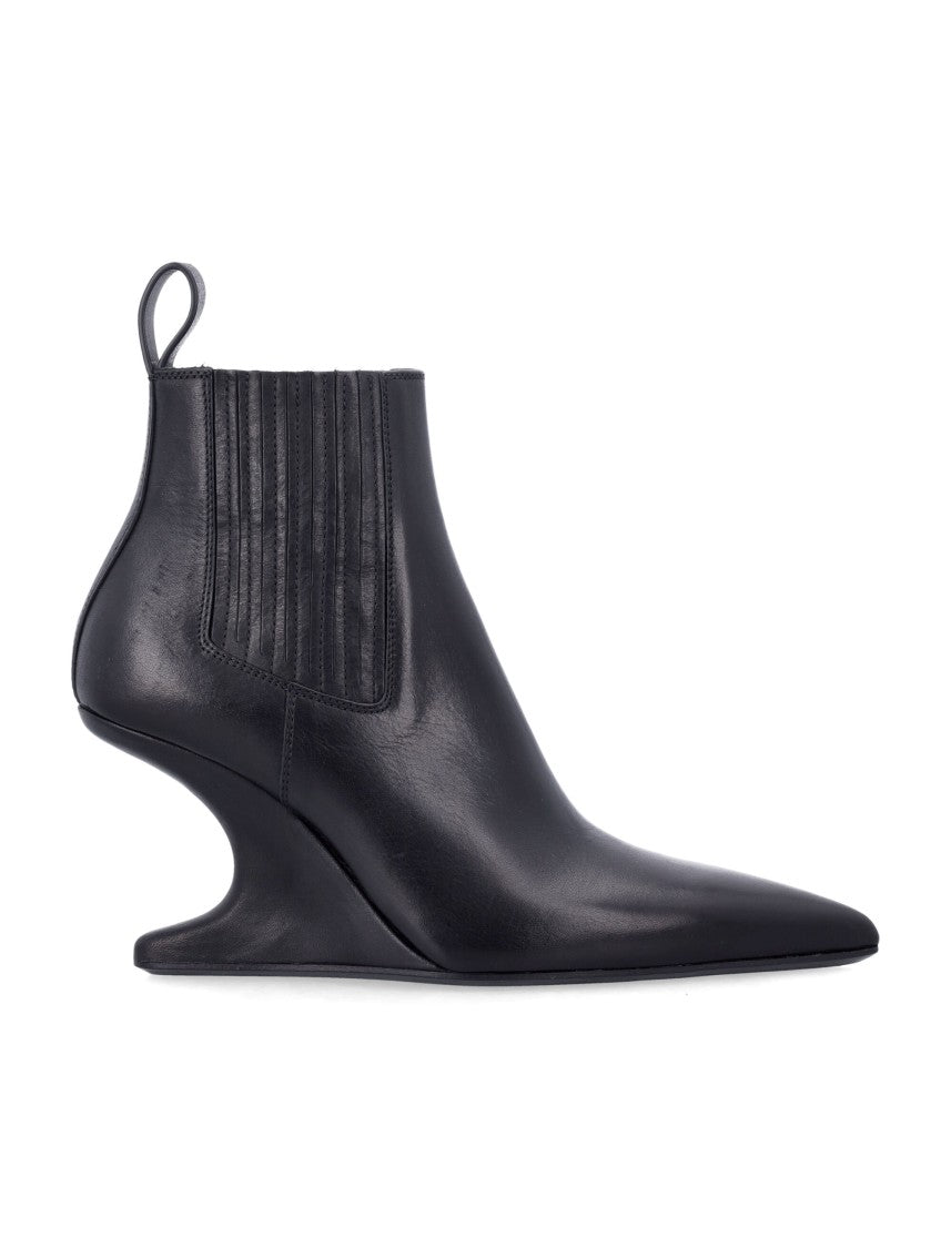 Rick Owens Ankle Sharp Black Washed Calf Leather Boots