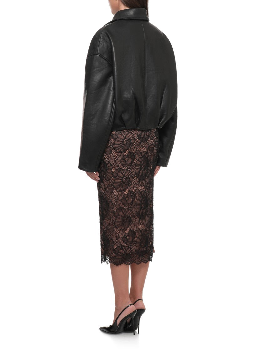 Rotate Cropped Leather Jacket With Front Zip