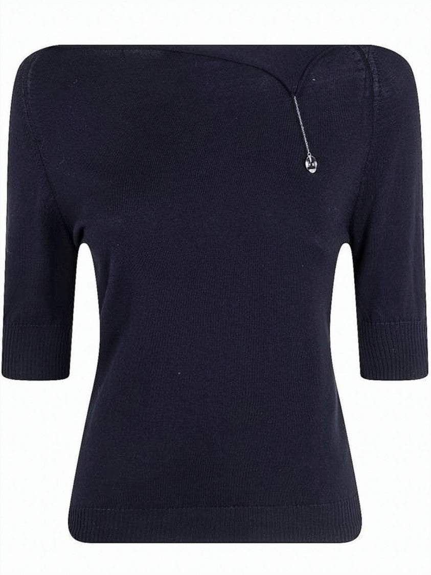 Paloma Wool White Fitted Asymmetrical Neckline Chain Top