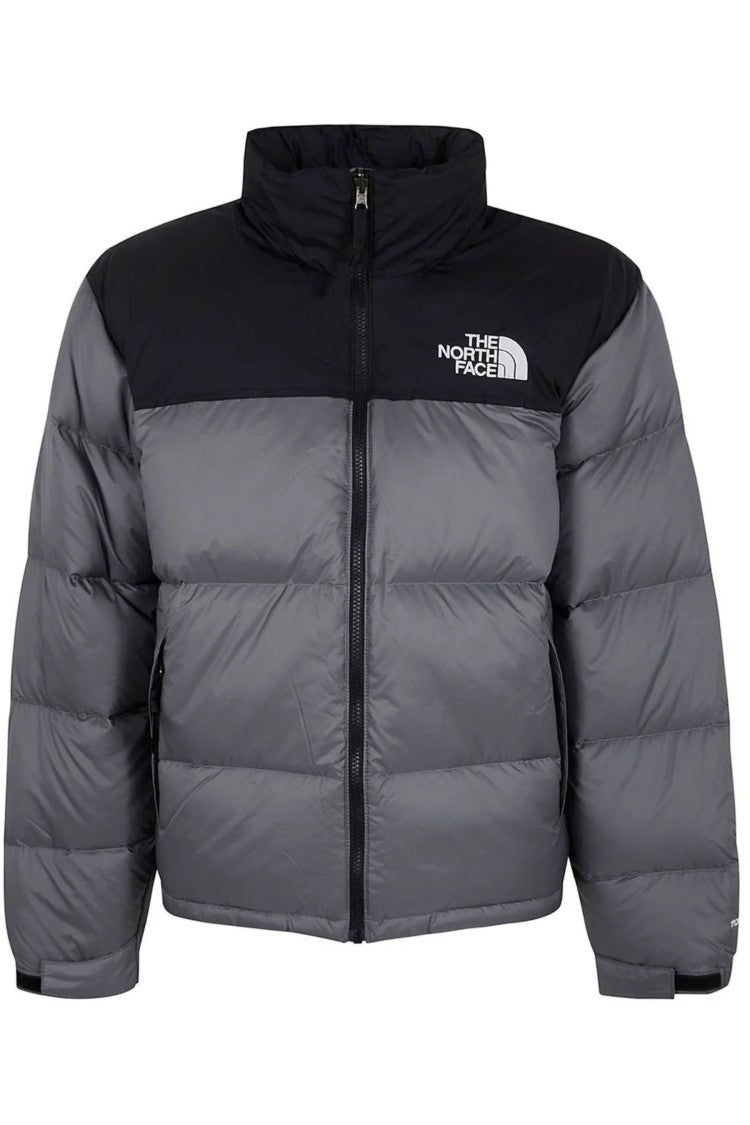 The North Face Gray Black Nuptse High Collar Nylon Down Jacket