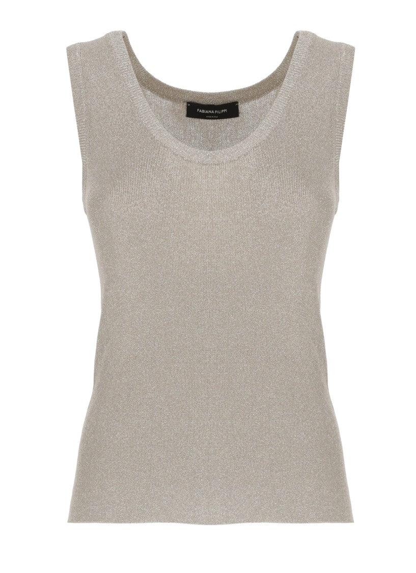 Fabiana Filippi Beige Lurex Viscose Tank Top