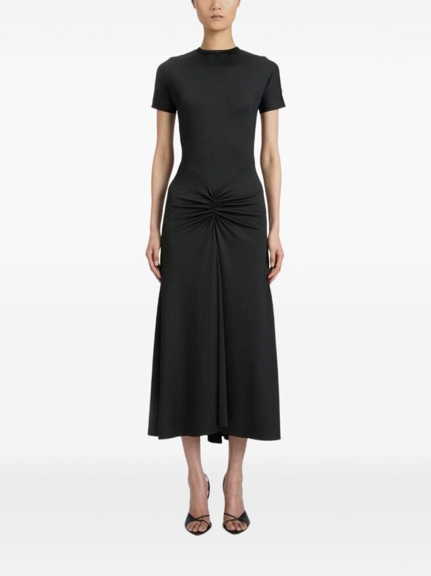 Victoria Beckham Gathered Waist Black Midi Dress With Elegance