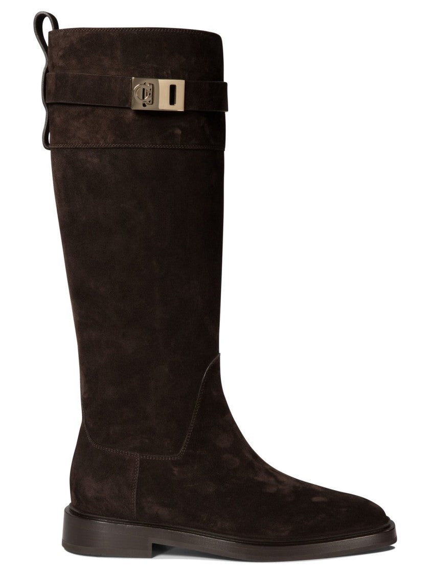 Ferragamo Tall Brown Suede Boots
