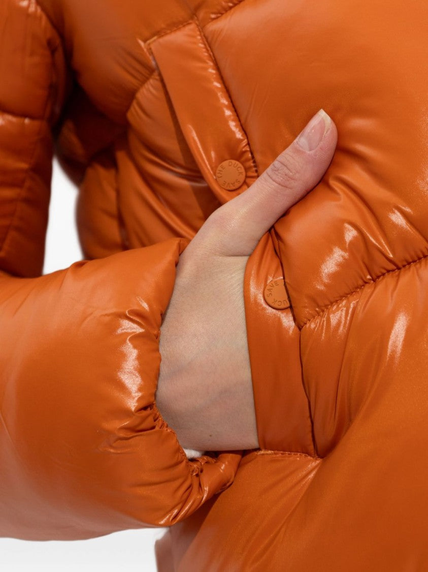 Save The Duck Glossy Padded Short Jacket With Shearling-Lined Collar