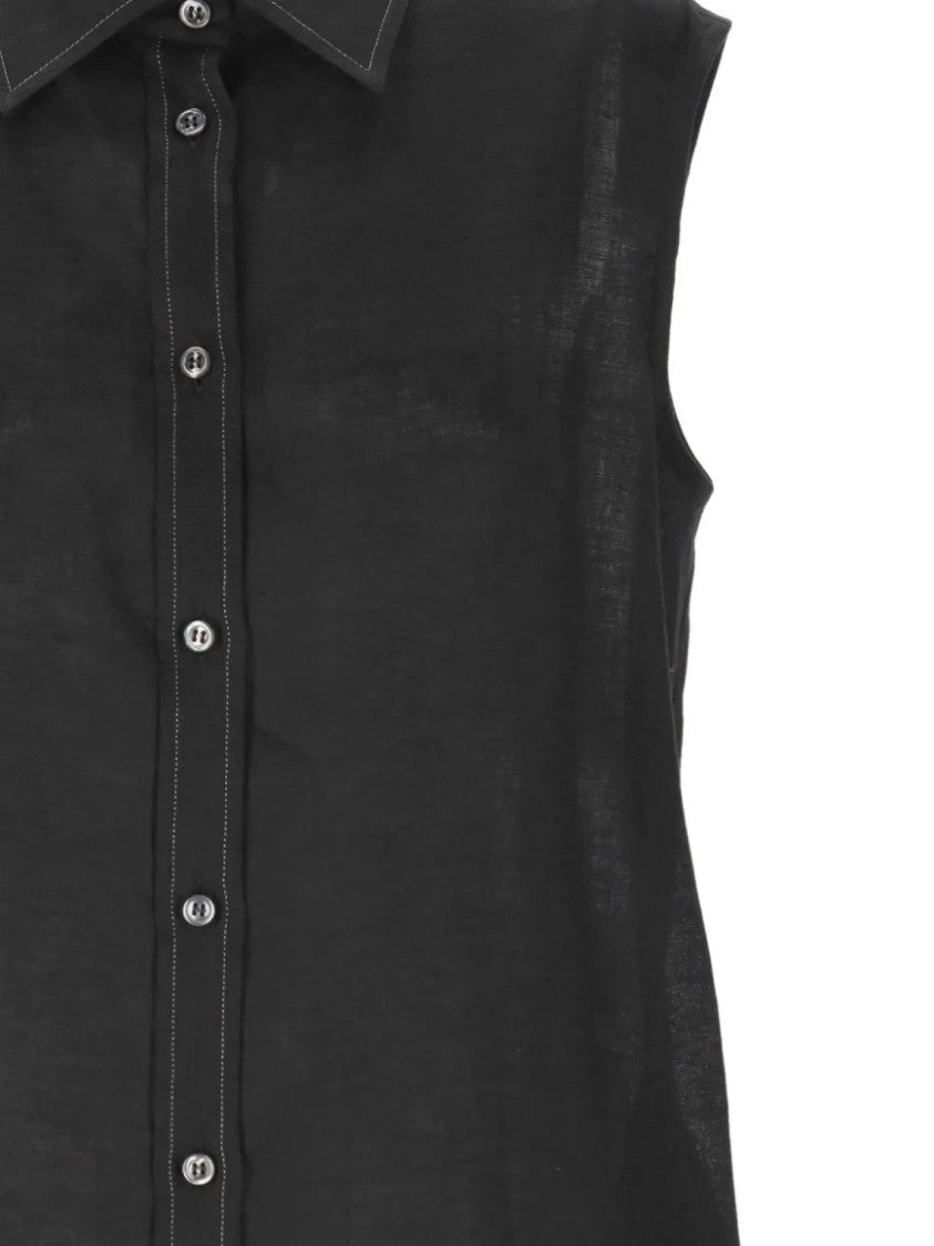 Paolo Fiorillo Capri Sleeveless Black Top With Classic Collar