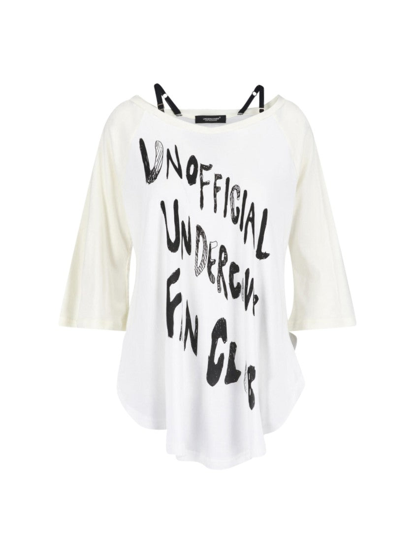 Undercover White Loose-Fitting Layered Detail Graphic Top