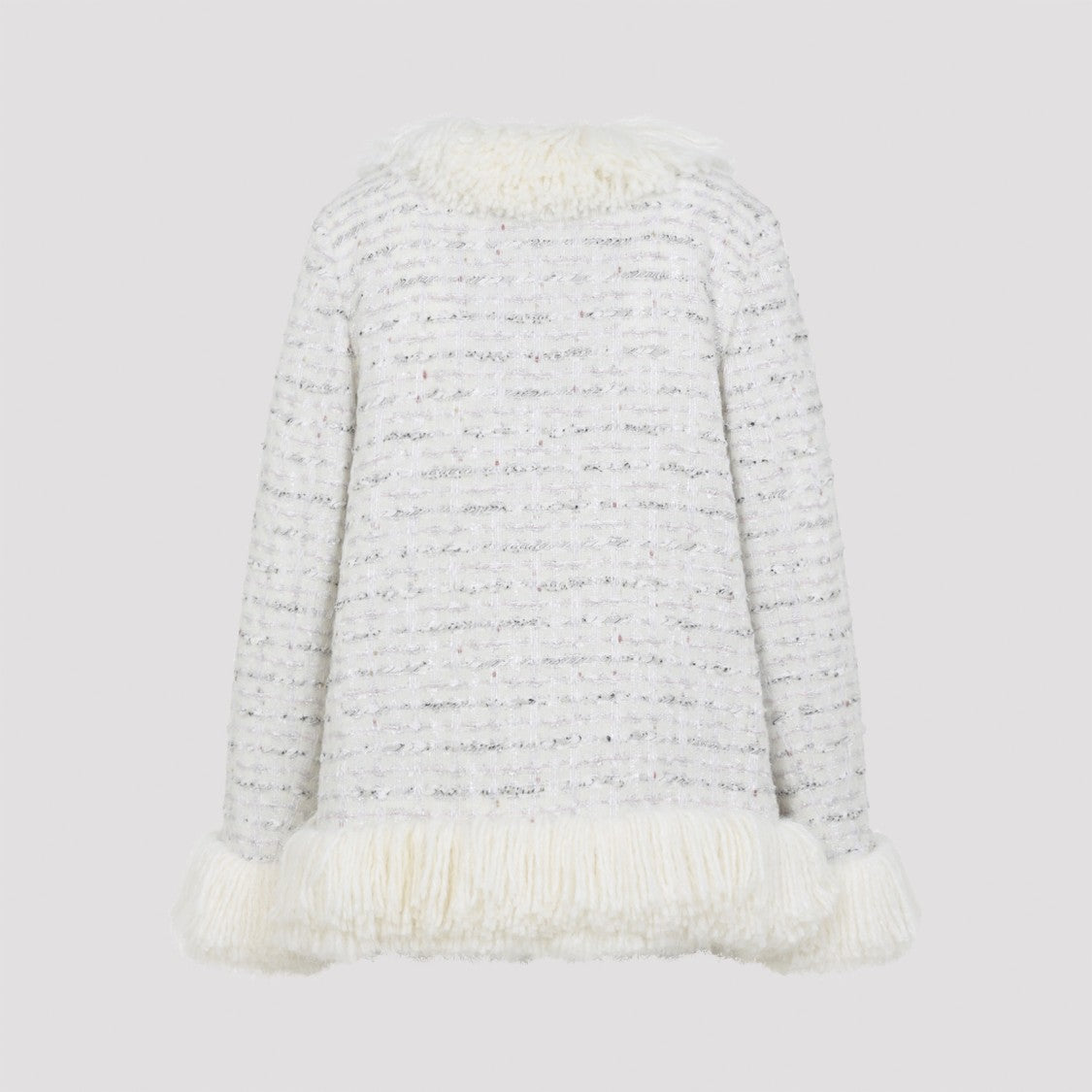 Giambattista Valli Textured White Wool Coat With Fur Trims