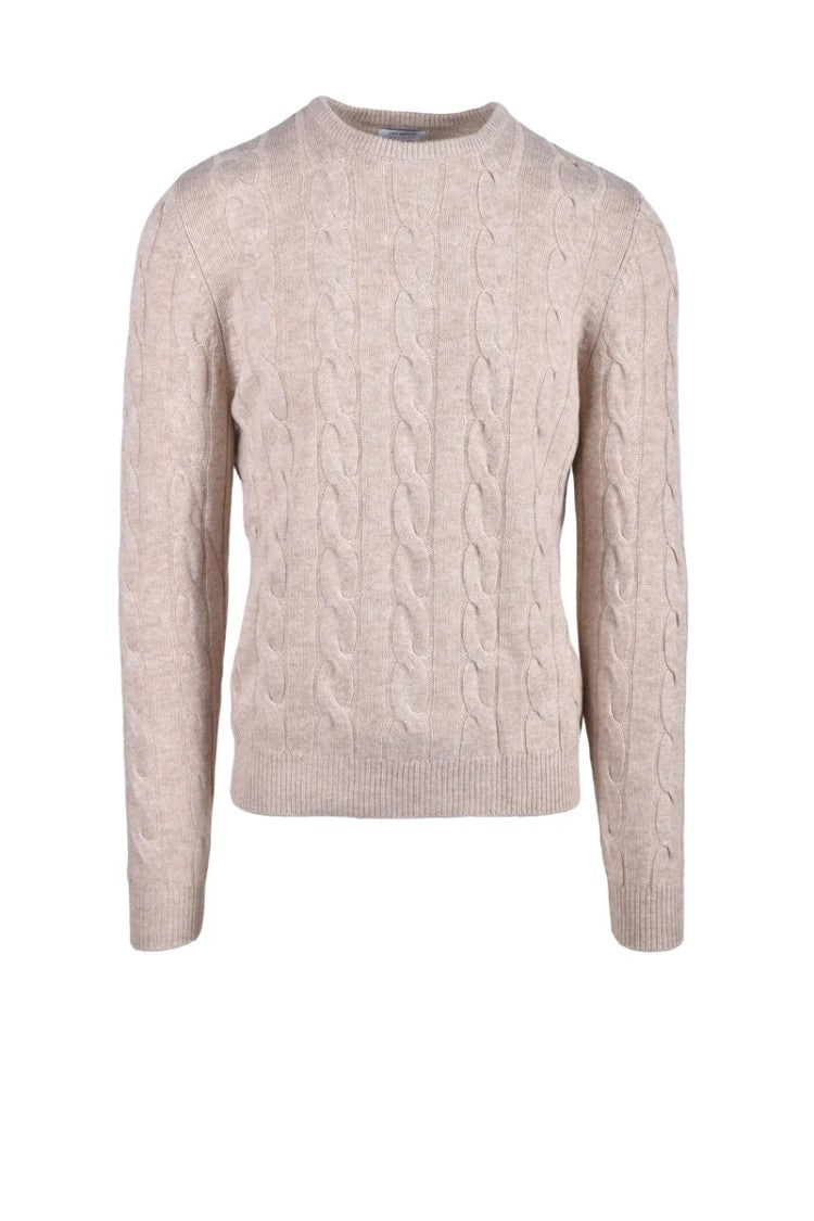 Malo Optimum Classic Cable Knit Pullover Sweater In Soft Beige