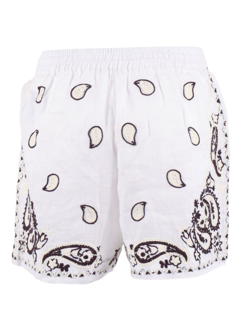 P.A.R.O.S.H. Linen Paisley Embroidered Shorts